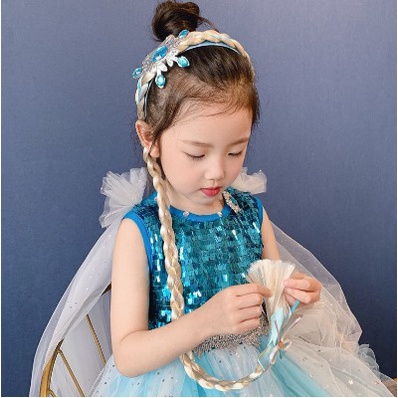 Bando Anak Rambut Wig Kepang  Princess Elsa Frozen / Bandana Anak MAHKOTA  SKU A37