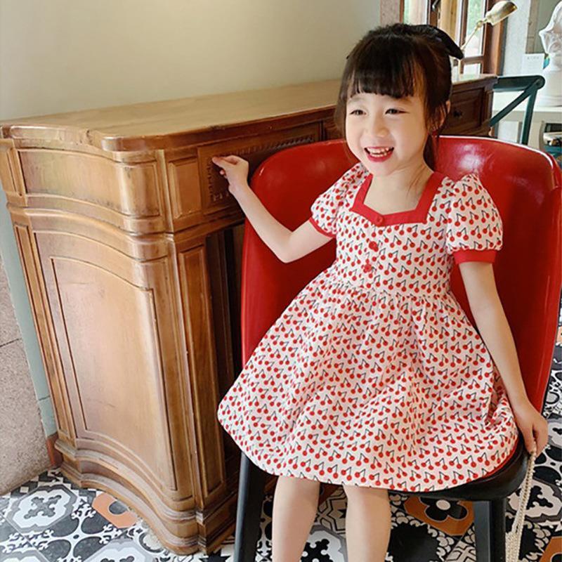 Dress Anak Perempuan  Korean Style Cherry Merah Puff