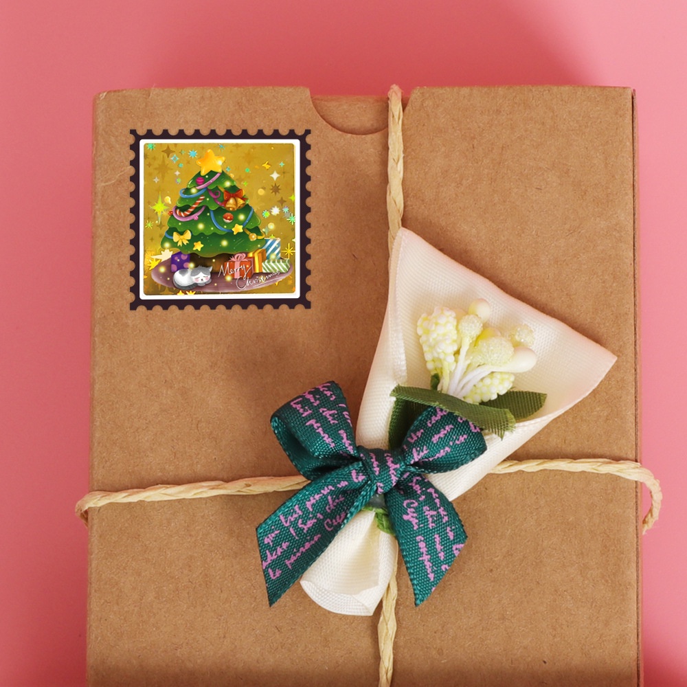 300pcs / roll Stiker Label Desain Snowman Warna Emas Untuk Dekorasi Natal