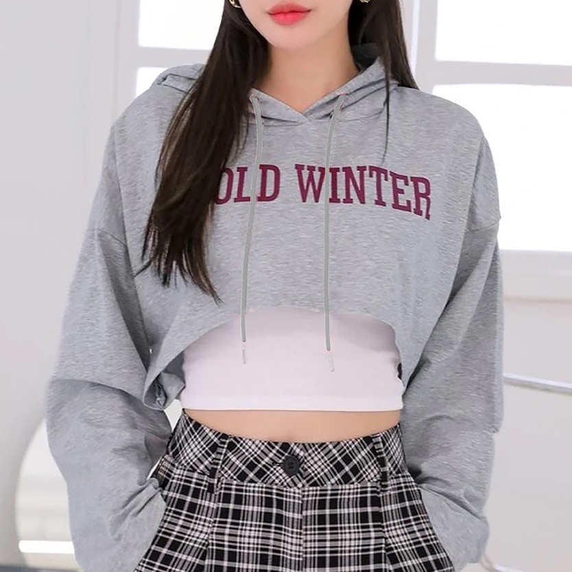 Hoodie Crop Wanita Cold Winter  | Korean Style | Atasan Wanita | Bahan Fleece Tebal Dan Lembut | Allsize