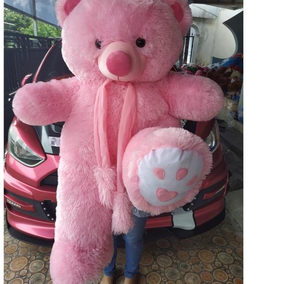 New Sale Boneka teddy bear jumbo / boneka beruang jumbo syal telapak pink muda /GROSIR BONEKA JUMBO