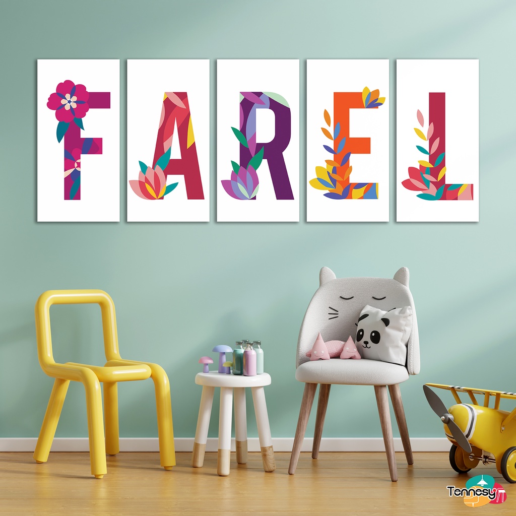 TENNESY HIASAN DINDING KUSTOM NAMA ALFABET HURUF FONT INISIAL TEXT REQUEST FLOWER BUNGA ANAK WALL DECOR PAJANGAN KAYU DEKORASI DINDING KAMAR TIDUR ANAK RUMAH