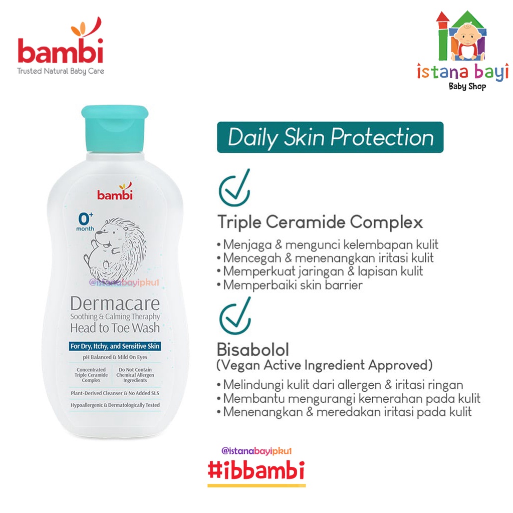 Bambi Baby Dermacare Daily Soothing &amp; Calming Therapy Head To Toe Wash 200ml | Sabun &amp; Shampoo Bayi