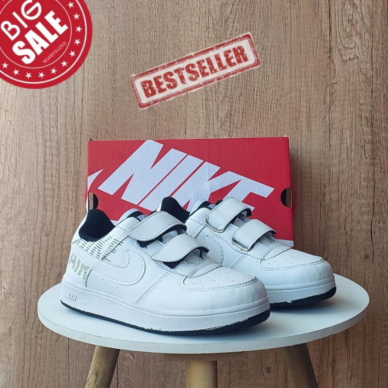 Sepatu Air Force 1 Velcro White Black Kids / Sepatu Velcro Anak Anak / Sepatu Anak Anak