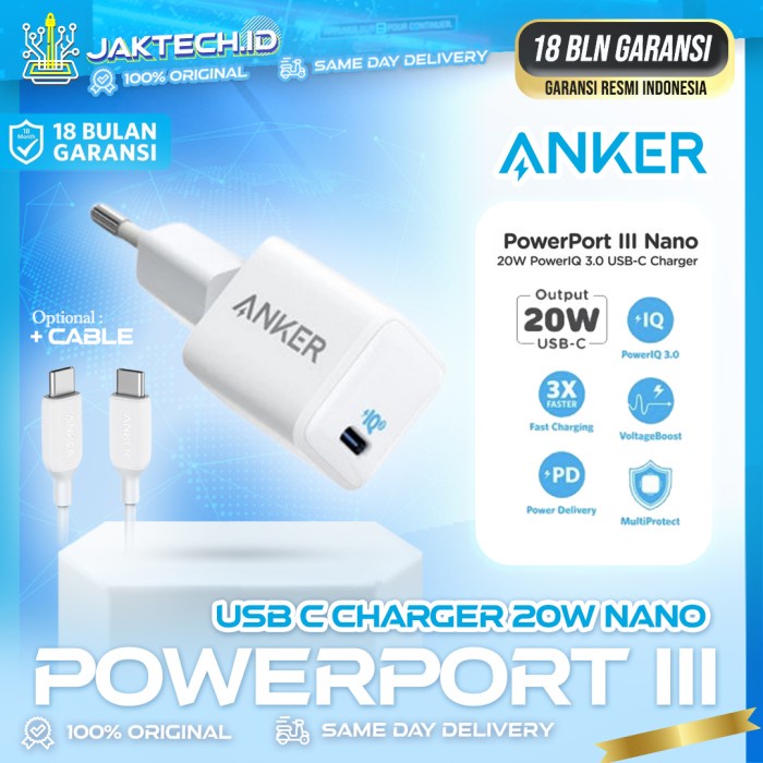 Anker Powerport Iii Nano Wall Charger Usb Type C 20W Pd Fast Charging