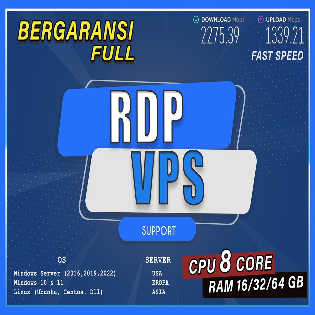 RDP VPS CPU 8 CORE RAM 16|32|64 GB