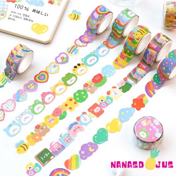 [Nanasdijus] 100 pcs Washi Tape Motif Cute Colorful Cartoon Animal Dekorasi Scrapbook Journal Planner DIY