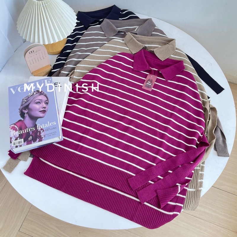 Gutawa Vest Stripy - Rompi Vest wanita berkerah Polo Motif Setrip