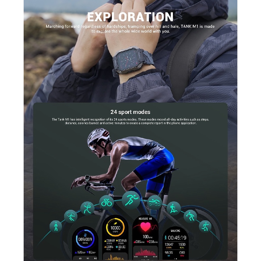 KOSPET TANK M1 - Outdoor 5ATM Sporty Smartwatch 1.72-inch IPS Display - Jam Tangan Pintar Outdoor Tahan Air Tahan Banting Layar IPS 1.72-inci Lengkap Dengan Heart Rate Sensor