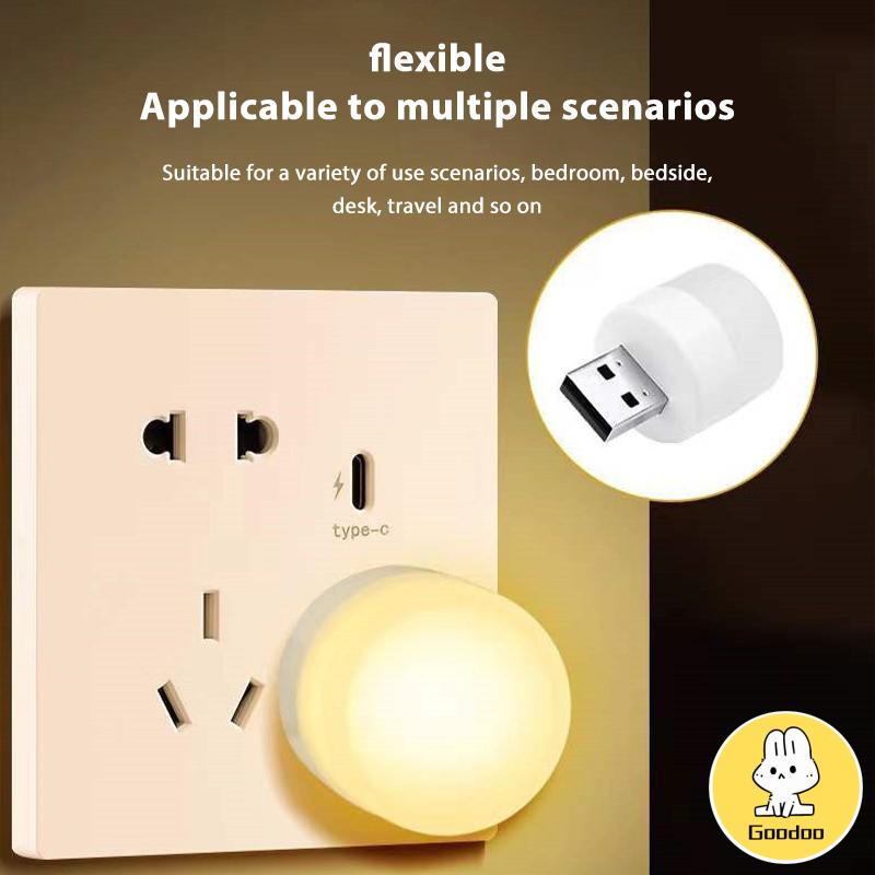 USB Plug Lamp Komputer Ponsel Lampu Pengisian Daya LED Pelindung Mata Lampu Baca Lampu Malam Bulat Kecil -Doo