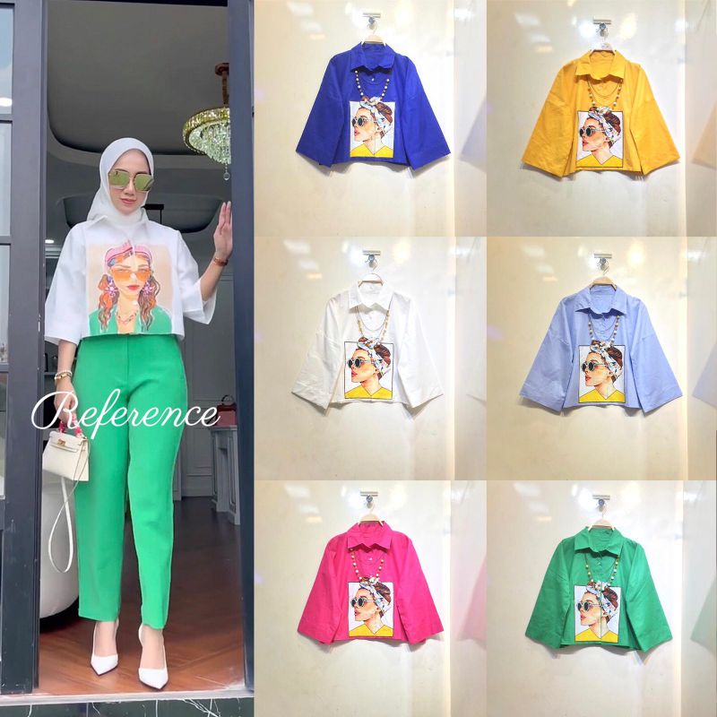BAJU ATASAN BKK KEMEJA CROP CEWEK //BAJU KATUN IMPORT//KEKINIAN//BAJU CROPTOP KATUN IMPORT// LD:110-