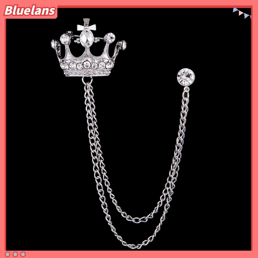 Bluelans Unisex Crown Shape Brooch Tassel Chain Lapel Pin Retro Corsage Suit Accessory