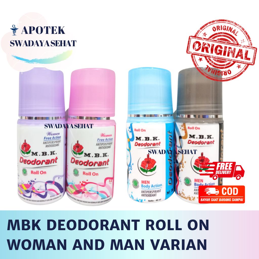 MBK DEODORANT ROLL ON 40ML WOMEN MEN Body Action Free Action Pink Ungu Black Biru