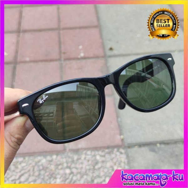 Kacamata Hitam Rayban New Wayfarer RB2132 Lensa Kaca BLACK GLOSSY