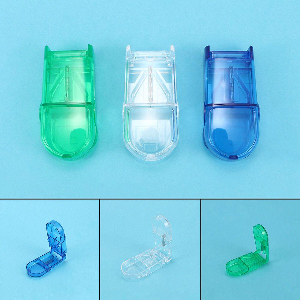 [Elegan] Pill Cutter Splitter Portable 3warna Penyimpanan Pil Rumah Potong Slicer Pill Case Potong Dosis Box Kotak Obat