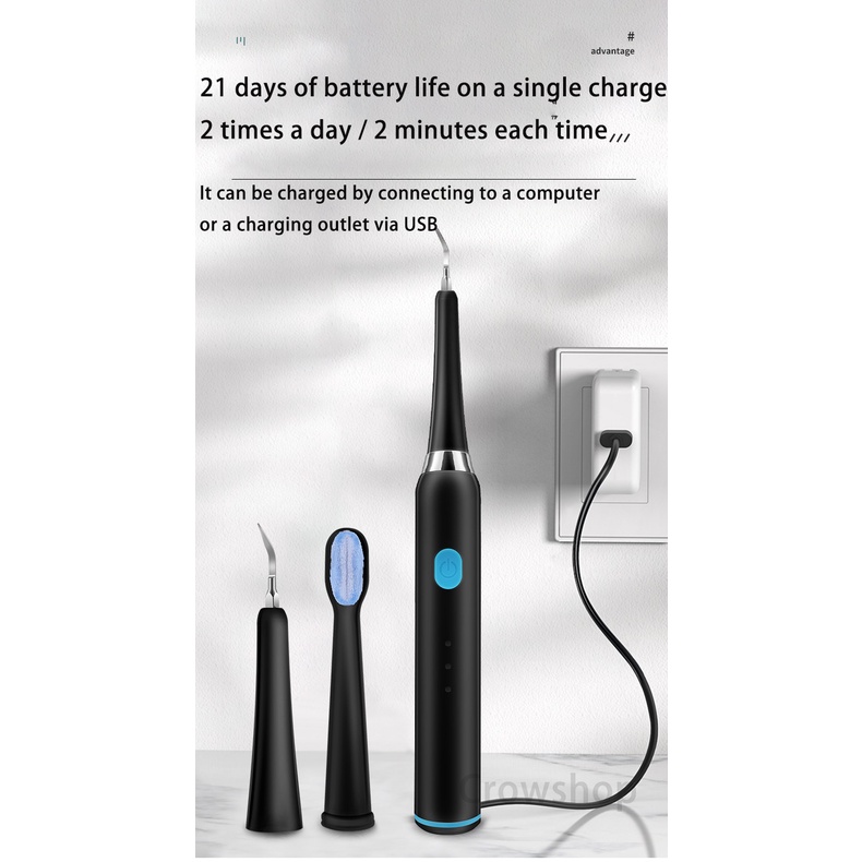 Pembersih Karang Gigi Sikat Gigi Elektrik 2In1 Dental Scaling Sonic Elektrik 3 Modes Perawatan USB Toothbrush Tooth Cleaner Whiten Teeth Tartar Remove Tool