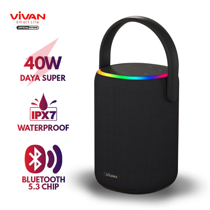 VIVAN VS50 Speaker Bluetooth 5.3 Ultra Bass Subwoofer 40W RGB Portable - Black