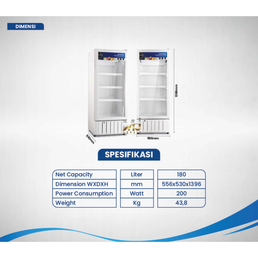 SHOWCASE AQUA JAPAN AQB 190/180 L 3 RAK DISPLAY COOLER KULKAS LOW WATT