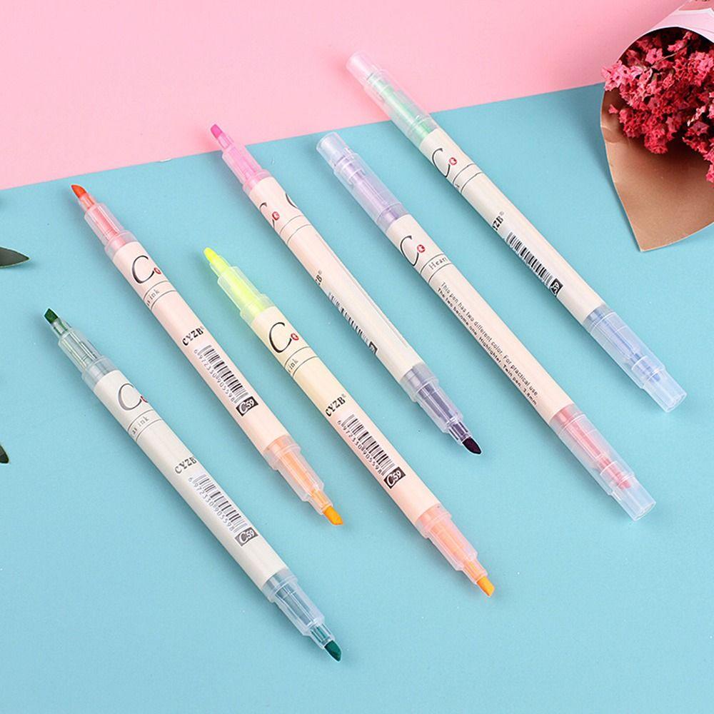 R-flower 6PCS/Set Pen Neon Siswa Warna Permen Kapasitas Tinggi Double Head Marker Set