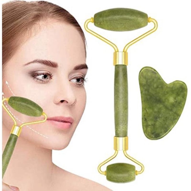 ALAT PIJAT WAJAH TERAPI MUKA BATU JADE ROLLER GIOK GUASHA ASLI ALAMI MASSAGE MASSAGER STONE FACIAL S480