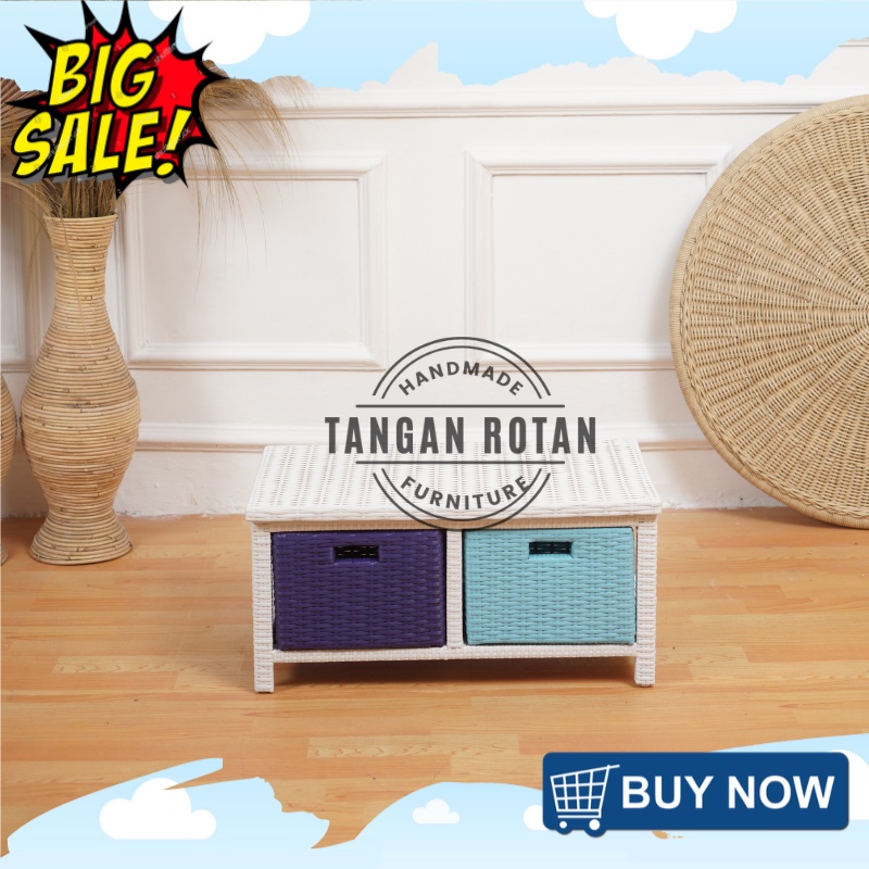Rak Laci Rotan Sintetis SAmping 2 Susun Laci Ukuran Minimalis Bisa Request Warna