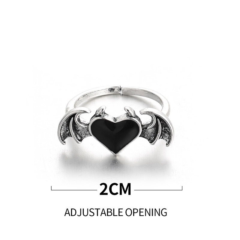 Unisex Couple Fashion Aksesoris Pesta Korea INS StyleOpening Adjustable Cincin Pecinta Sederhana Berbentuk Hati Cincin Punk Setan Sayap Rings