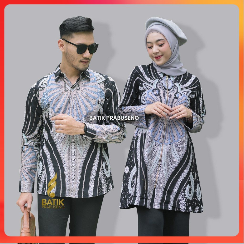 Batik WENTAR Couple Hem Baju Kemeja Batik Pria Wanita Lengan Panjang Slim Fit Original Prabuseno Cew