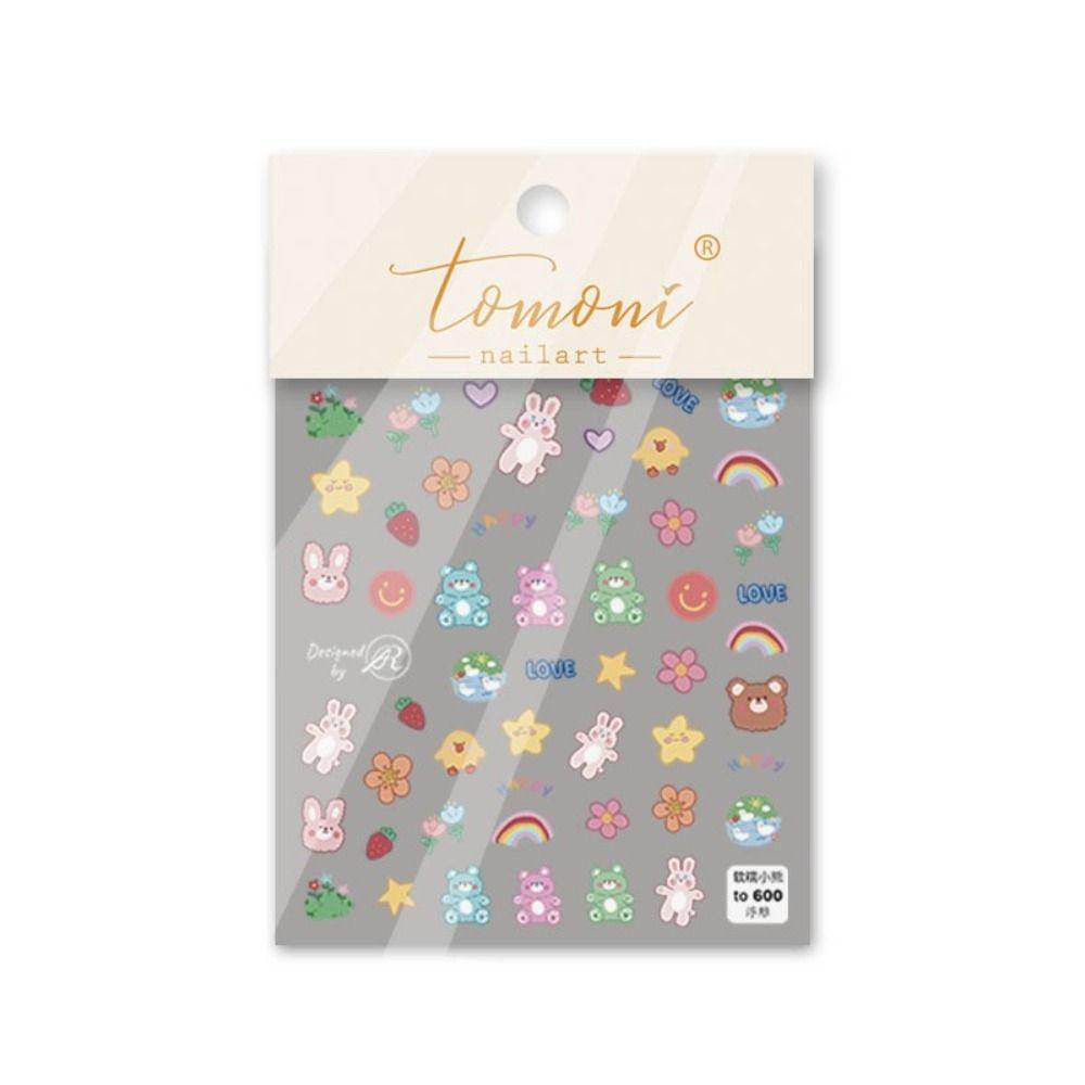 Mxbeauty Beruang Kelinci Stiker Kuku Gadis Yang Indah Nail Art Decals Tahun Baru Lem Belakang Kartun Manicure Charms