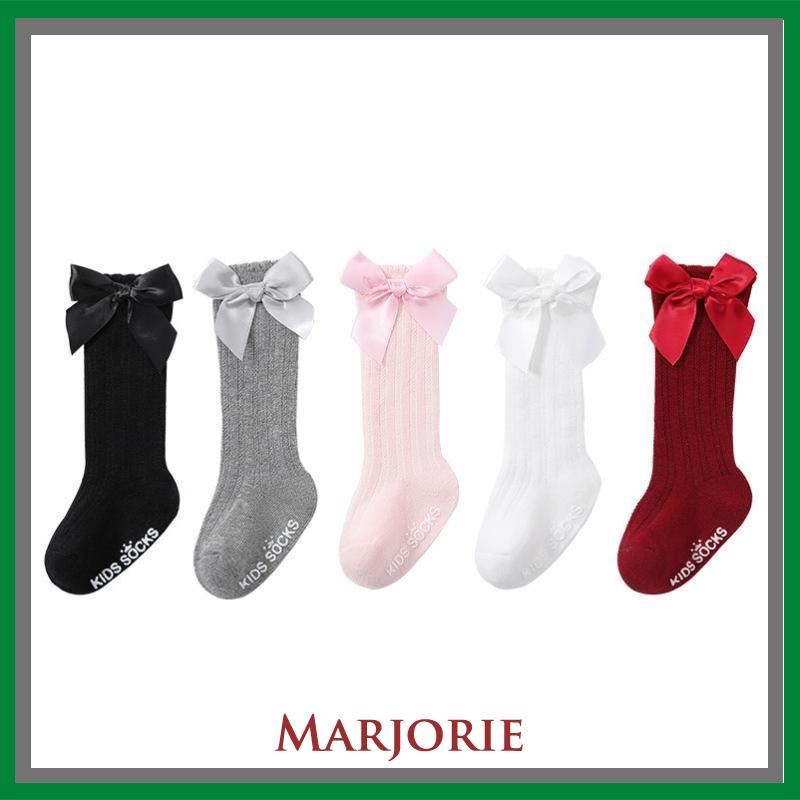 Pria dan Girls Pure -Colored Striped Long Socks di Socks of Bow Tengah Sodoo-MJD