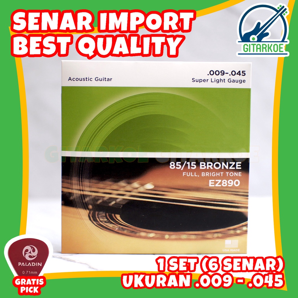 Senar Gitar Akustik String Ukuran 009 EZ890 Bronze Kualitas Import Terbaik Best Seller