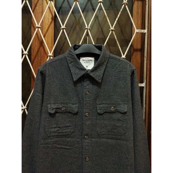 kemeja flannel polos abercrombie second original XL slim