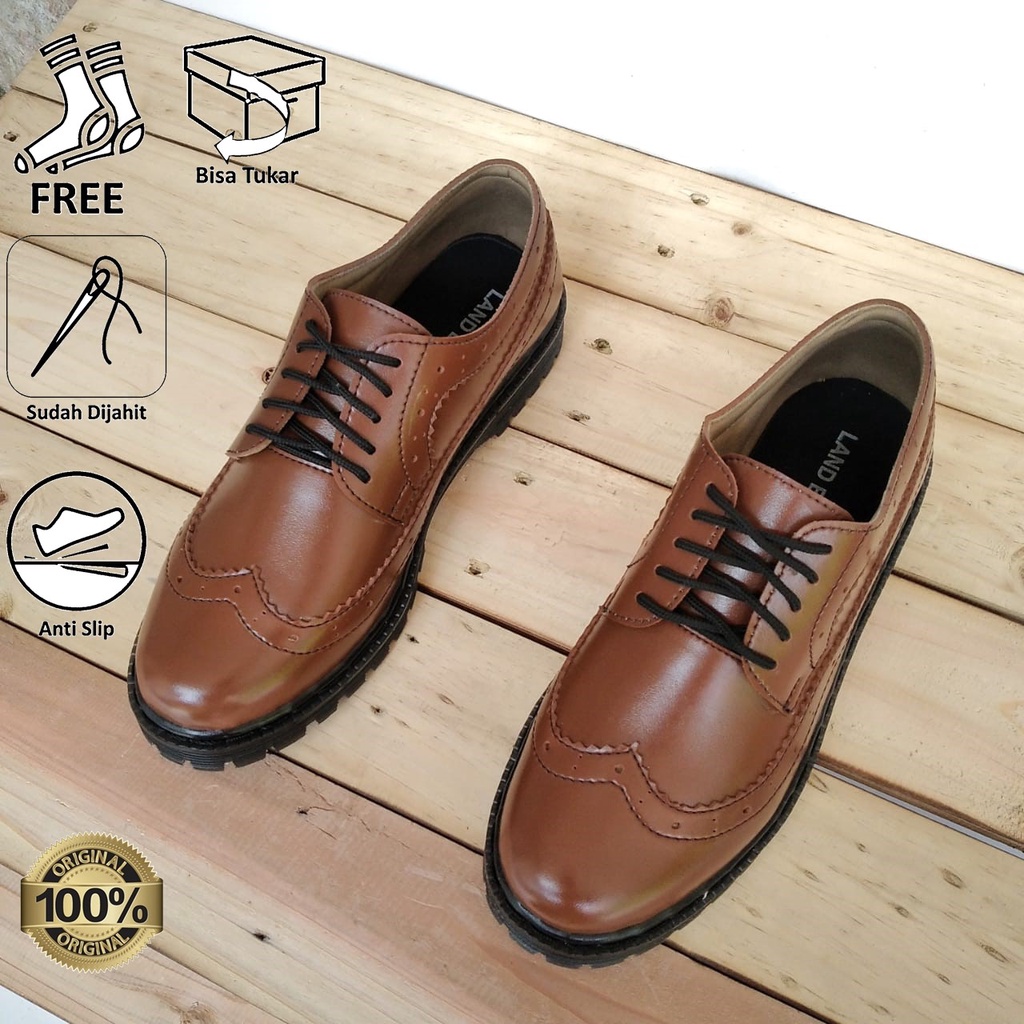 Sepatu Dokmart Wingtip Coklat 3 Hole Land Brother
