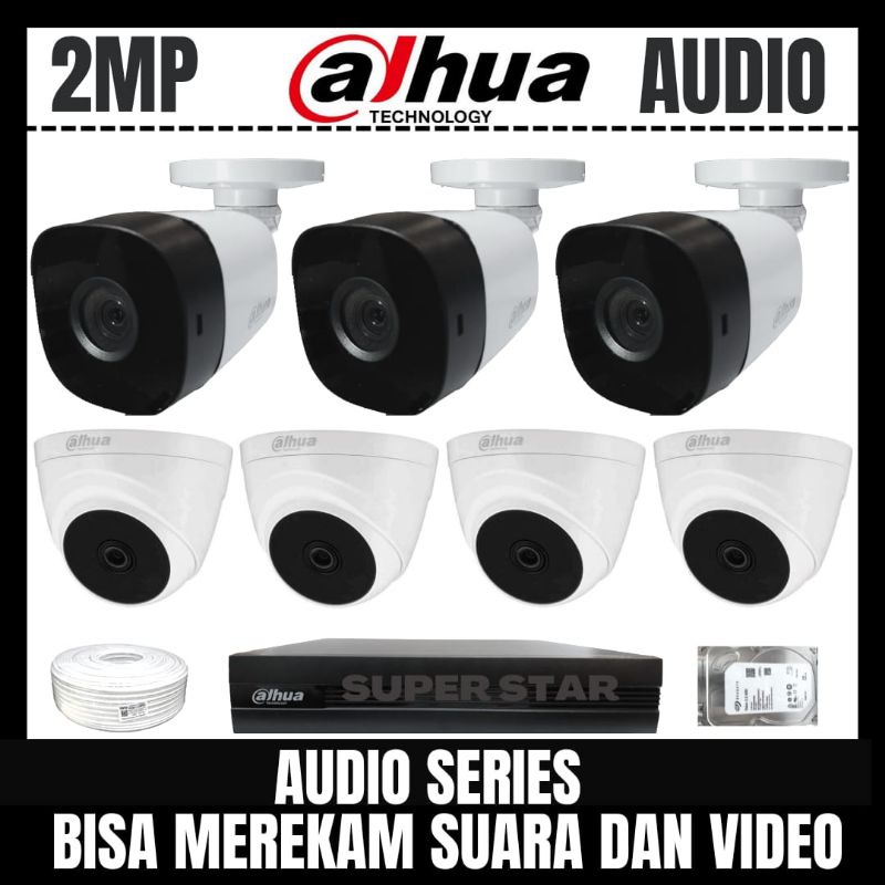 PAKET CCTV DAHUA 2MP 8 CHANNEL 7 KAMERA  AUDIO BISA MEREKAM SUARA DAN VIDEO