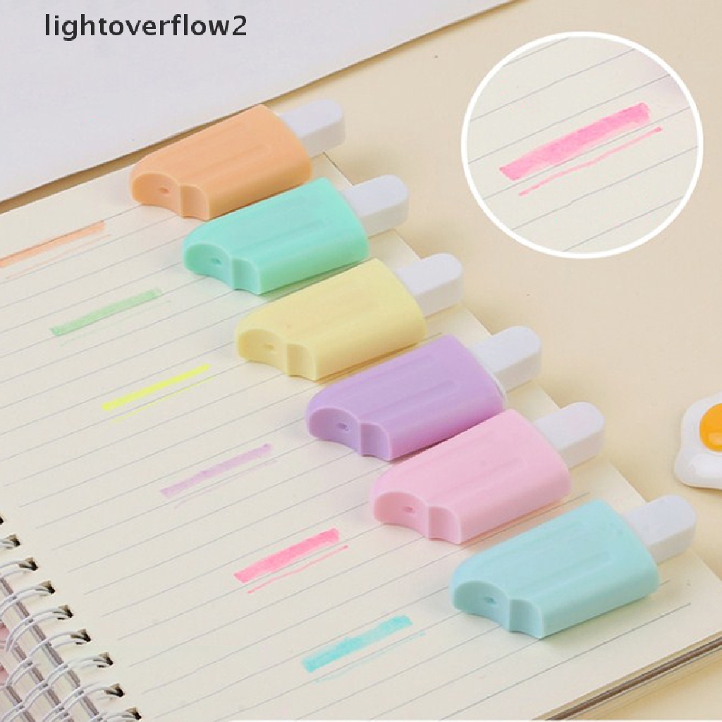 (lightoverflow2) 6pcs / Lot Spidol Mini Desain Kartun Kucing Es Krim Untuk Sekolah / Kantor