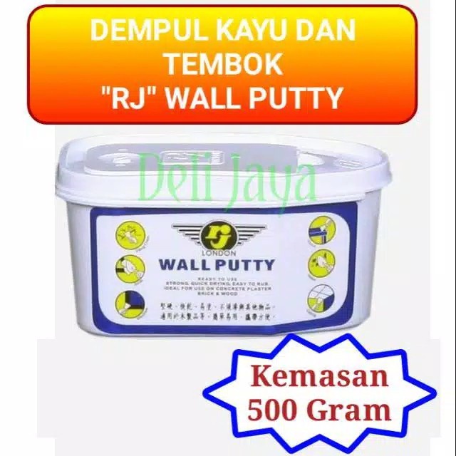 RJ Wall putty kemasan 1/2 kg dempul tembok, dempul plafon plamir tembok plamir kemasan 500gram