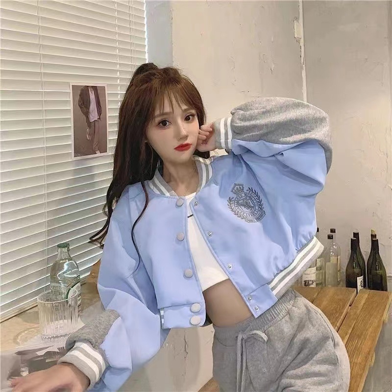 Korean Jacket Crop Baseball Wanita Lengan Panjang 2505 (S/M/L)