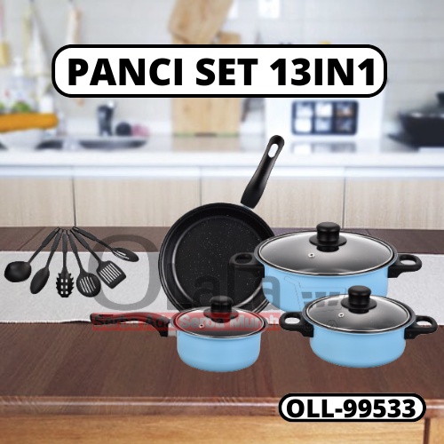 PANCI 13 IN 1 COOKWARE PANCI SET MULTIFUNGSI TUTUP KACA ANTI LENGKET OLL-99533