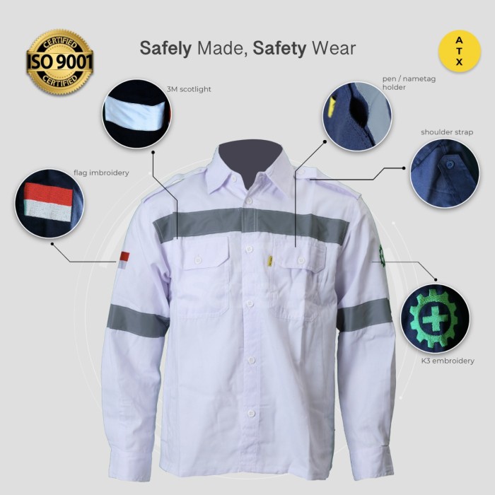 Baju Bengkel Wearpack Safety Baju Kerja Lapangan Lengan Panjang Merk Atx Putih