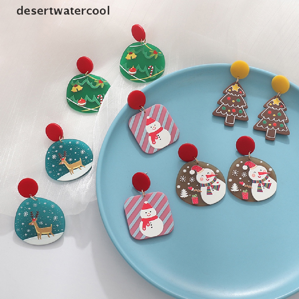 1 Pasang Anting Desain Pohon Natal Santa Claus Bahan Akrilik