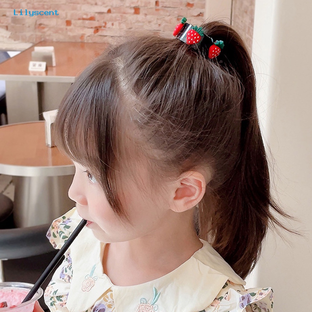 Aksesoris Jepit Rambut Ekor Kuda Non slip Motif Kartun Strawberry Dan Hati Untuk Anak