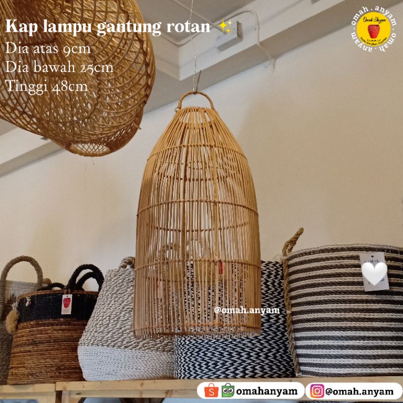 kap lampu gantung rotan | kap lampu rotan aesthetic | kap lampu cafe restaurant