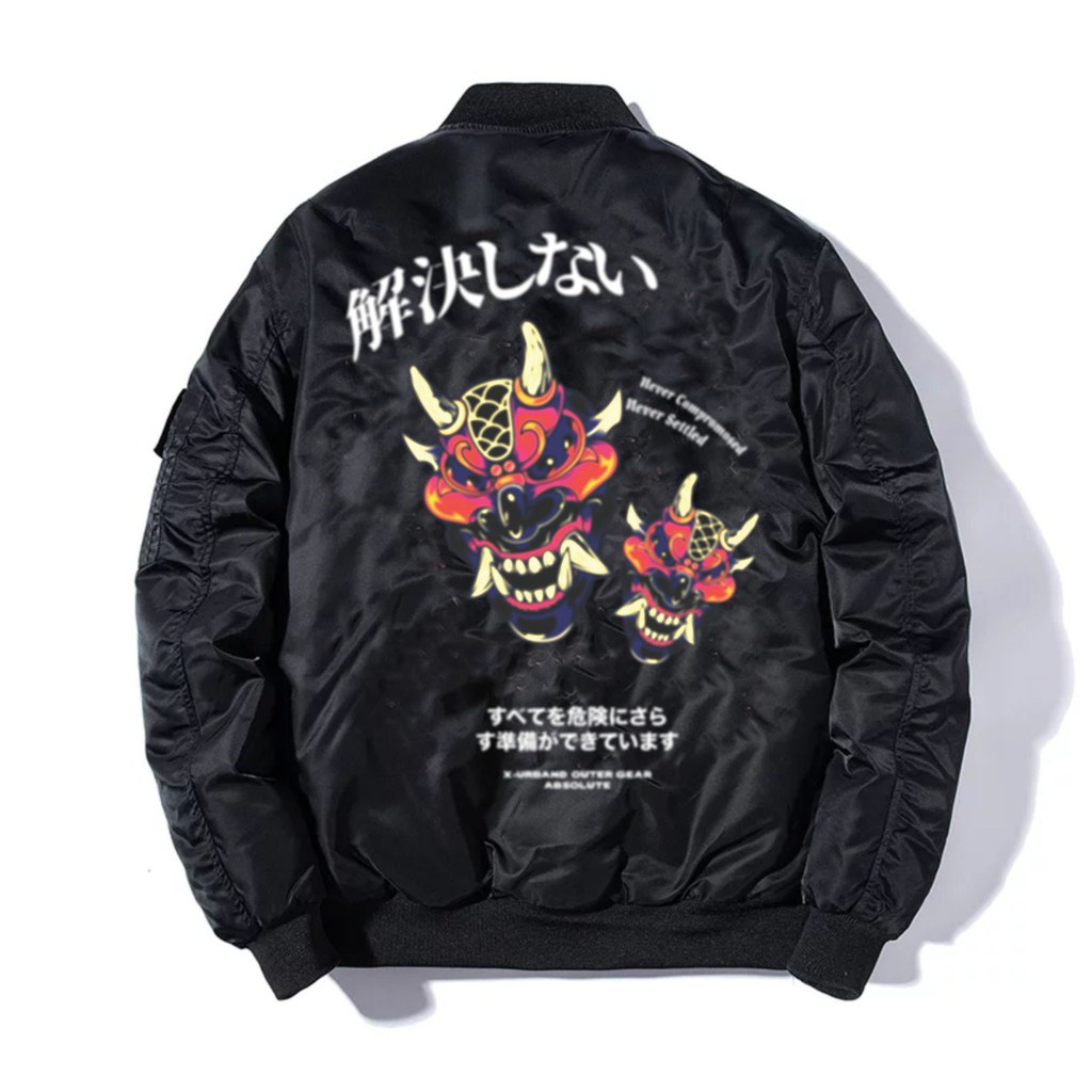 Jaket Bomber Motif Oni Mask 100% Original Terbaru Gaya Kekinian Pria Wanita Original Bomber Sukajan 