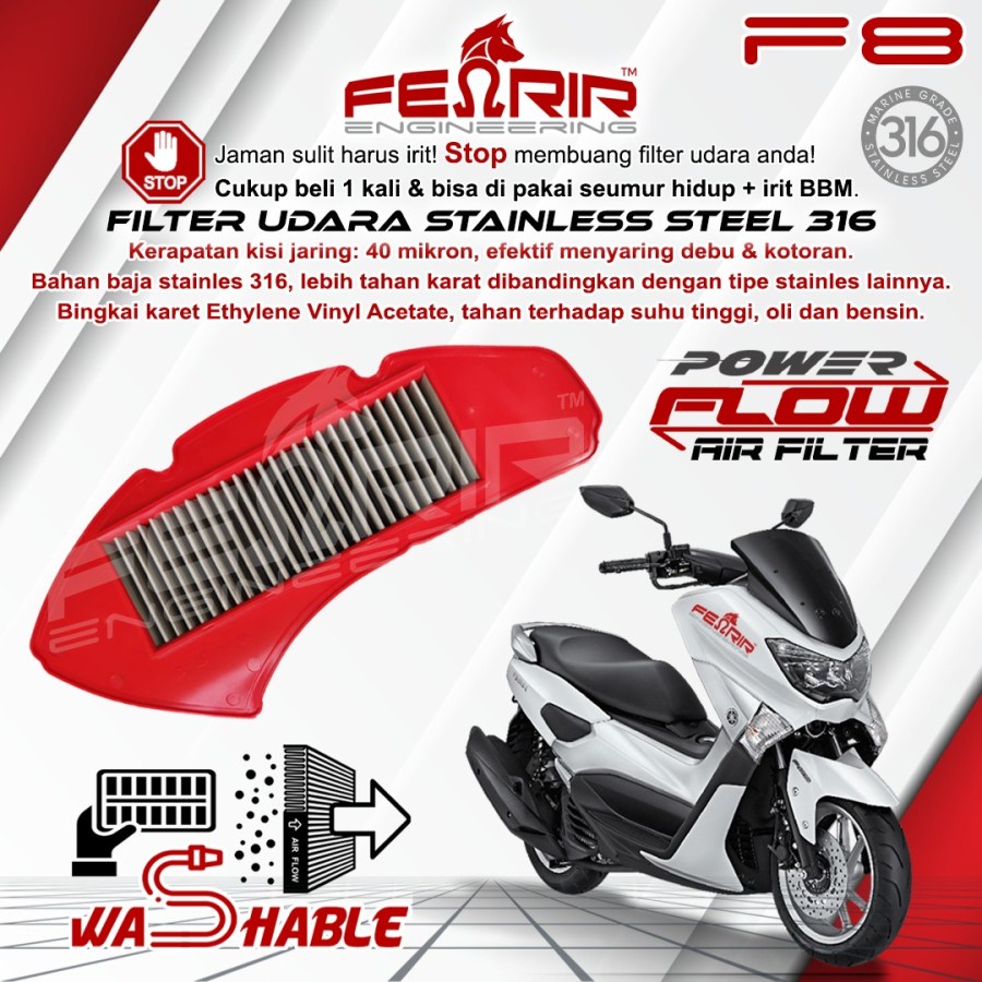Filter Udara Fenrir Stainless Steel F8-FH4 PCX 150 Lokal ADV 150