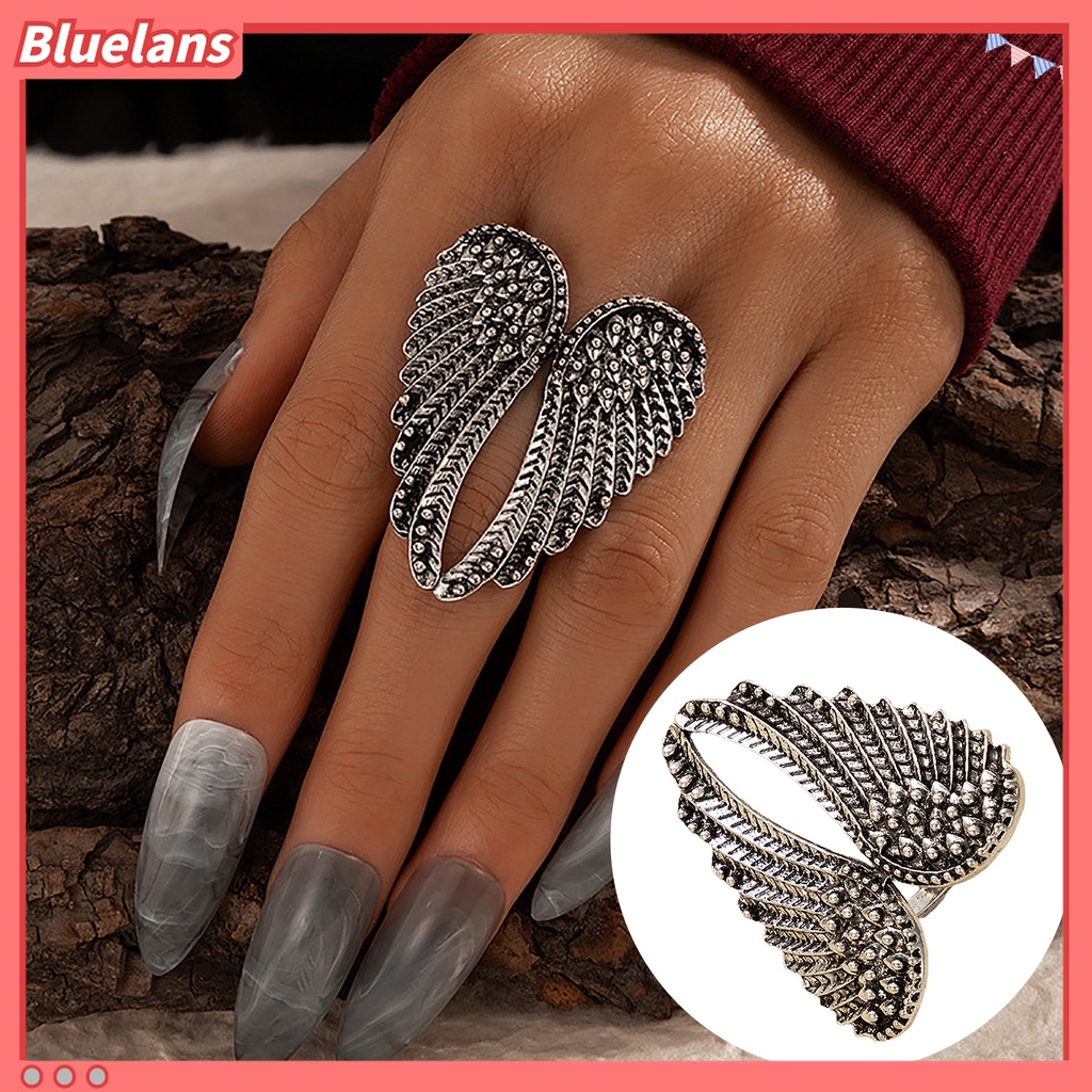 Cincin Bentuk Sayap Malaikat Bahan Alloy Warna Silver Untuk Wanita