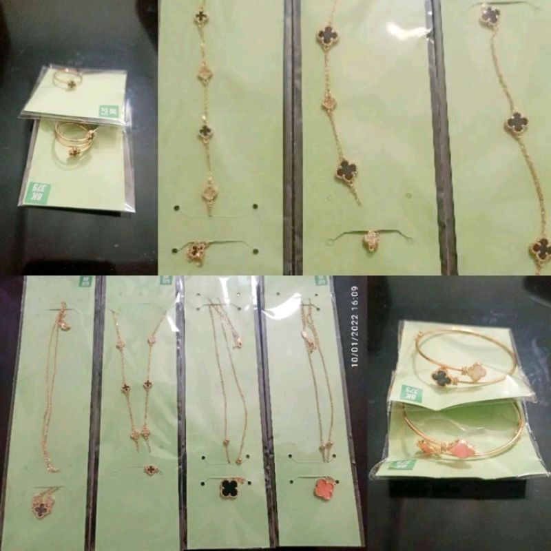 Set kalung, gelang serut, gelang kaki, gelang bangle, cincin van cleef UBS kadar 8K 375