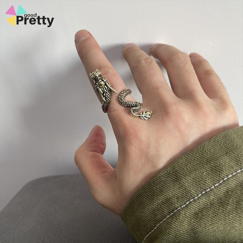 Cincin Naga Pria Keren Emas Creative Retro Style Dragon Design Ring Holder For Gift - PD