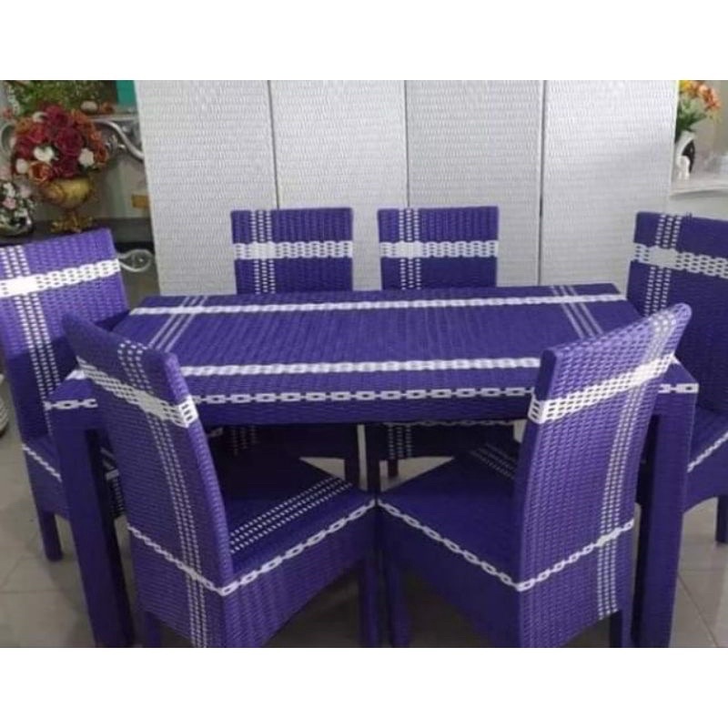 Meja Makan Kursi 6 Rotan Sintetis High Quality
