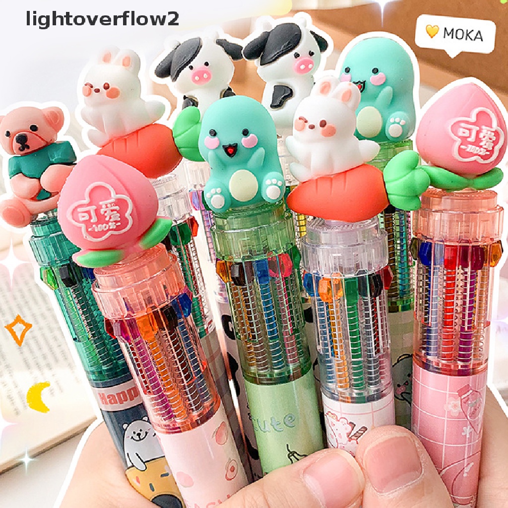 (lightoverflow2) 1pc / lot Bolpoin 10 Warna Motif Kartun Hewan Lucu Untuk Sekolah / Kantor