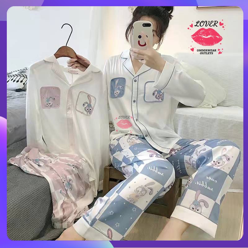 Lover Piyama set wanita kancing import Rib onesize lengan panjang