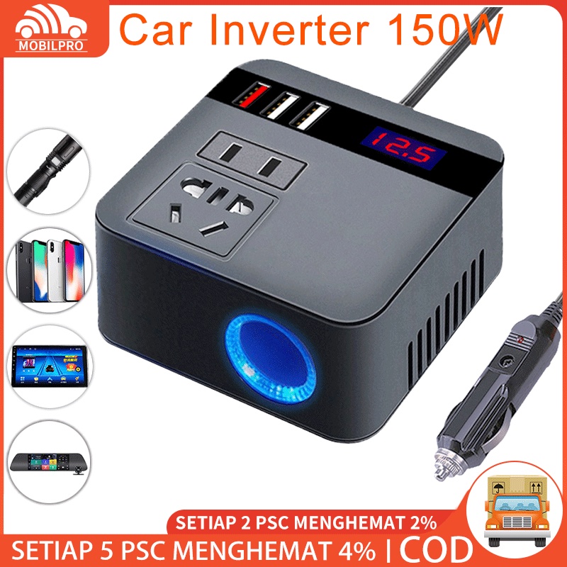 Car Inverter mobil DC-AC max 150 W 12V To 220V Power Supply Inverter QC 3.0 USB ADAPTOR FAST Charger
